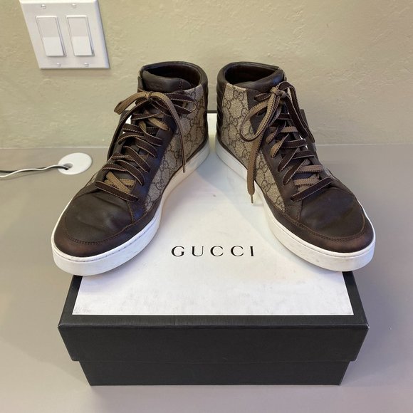 GUCCI SUPREME BROWN BEIGE HIGH TOP SNEEKER